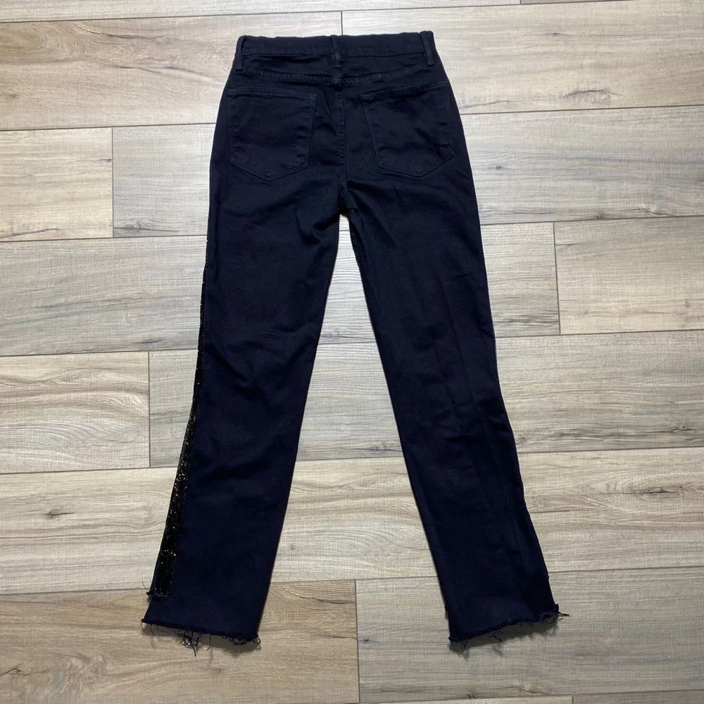 Frame Denim Womens Le High Straight Tuxedo Velvet Stripe‎ Jeans Size 25 Black